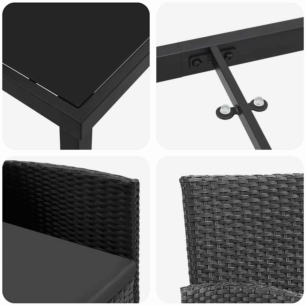 Garten Essgruppe mit Kissen 7 pcs Schwarz Poly-Rattan