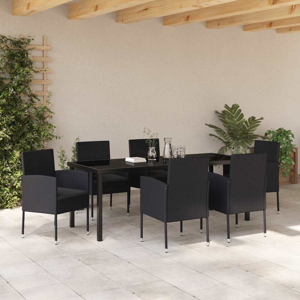 Garten Essgruppe mit Kissen 7 pcs Schwarz Poly-Rattan