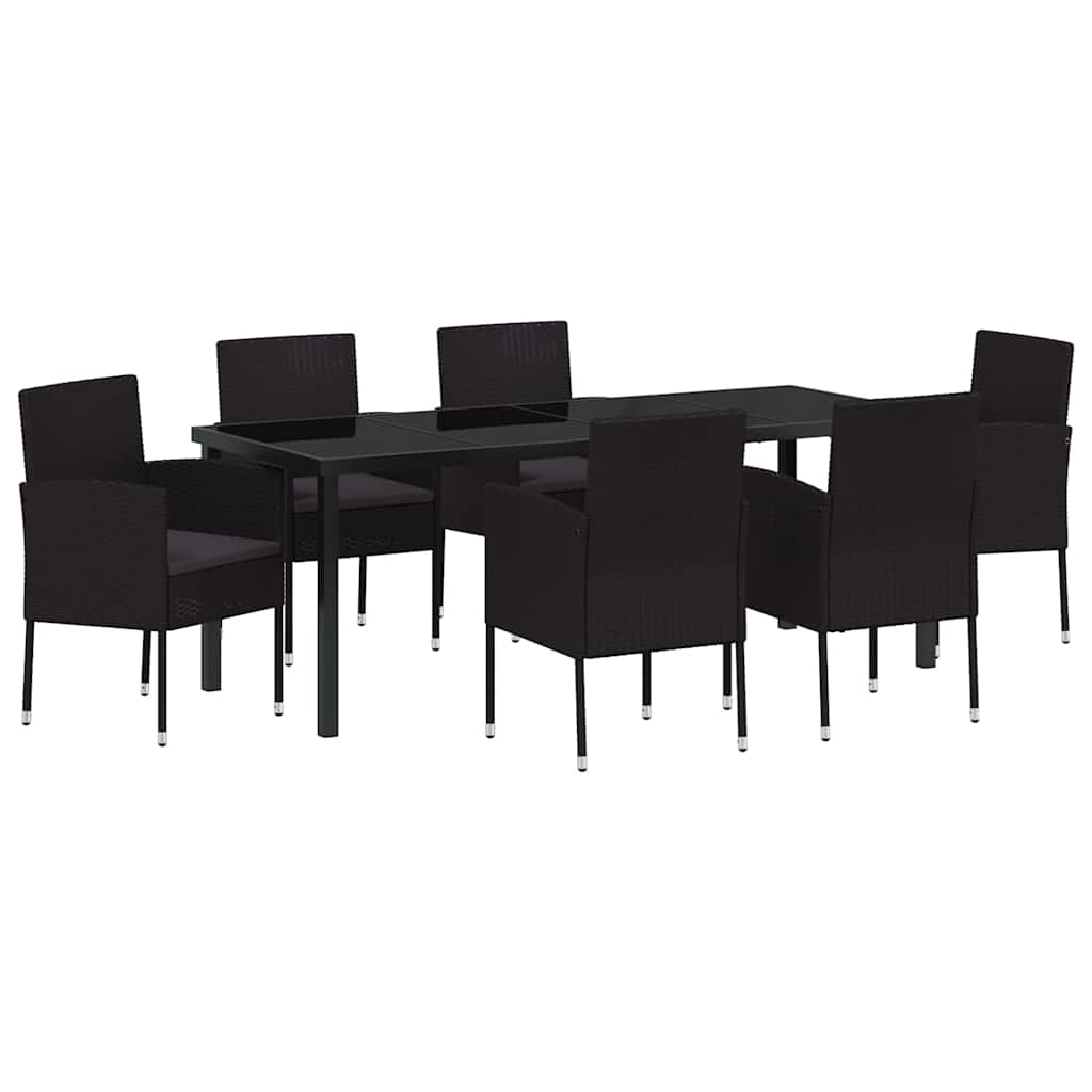 Garten Essgruppe mit Kissen 7 pcs Schwarz Poly-Rattan