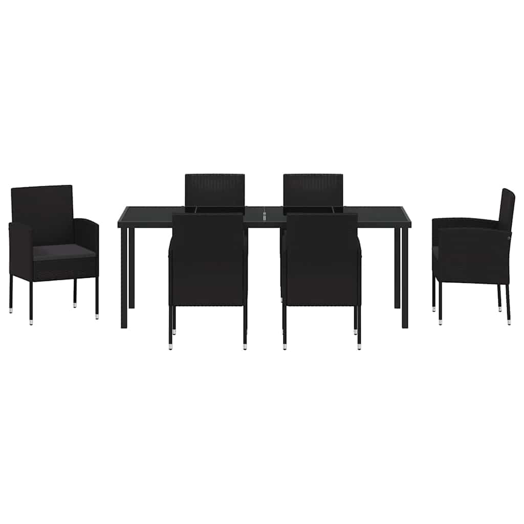 Garten Essgruppe mit Kissen 7 pcs Schwarz Poly-Rattan
