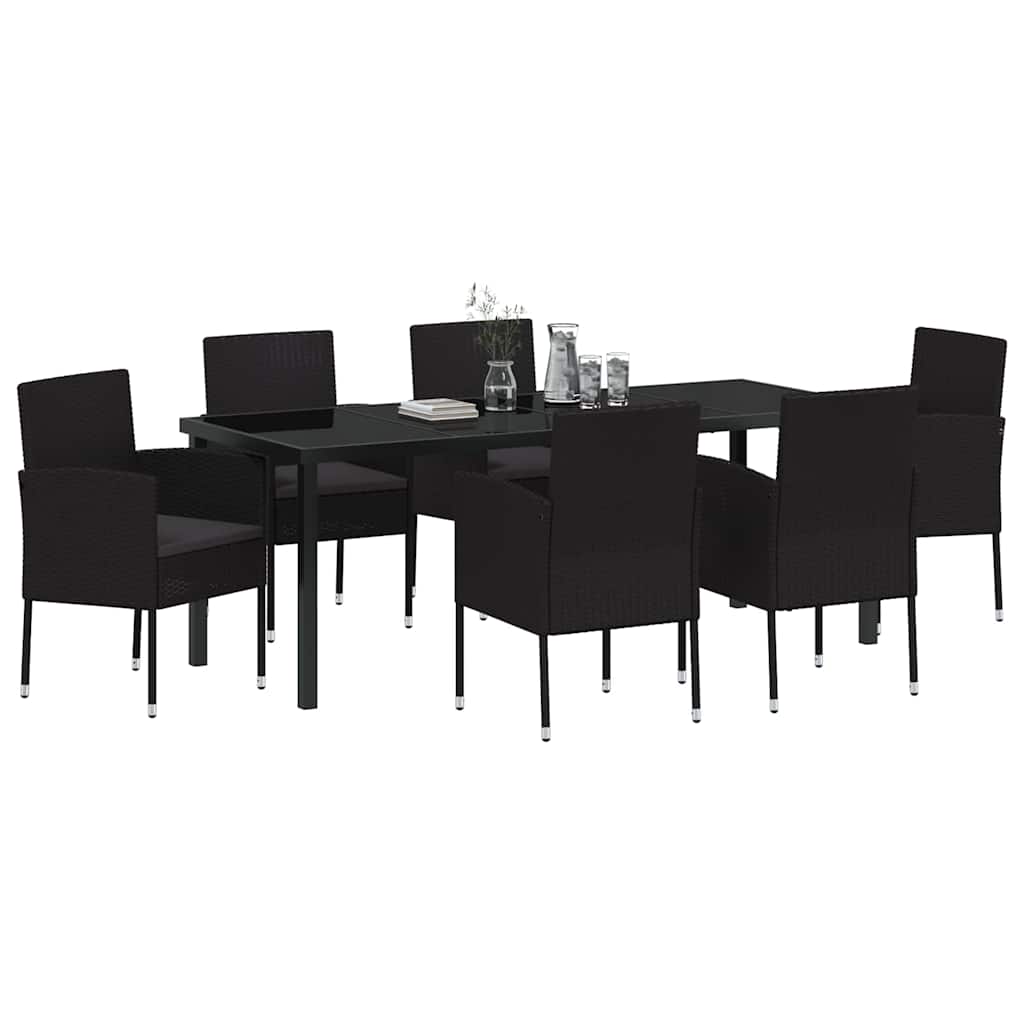 Garten Essgruppe mit Kissen 7 pcs Schwarz Poly-Rattan