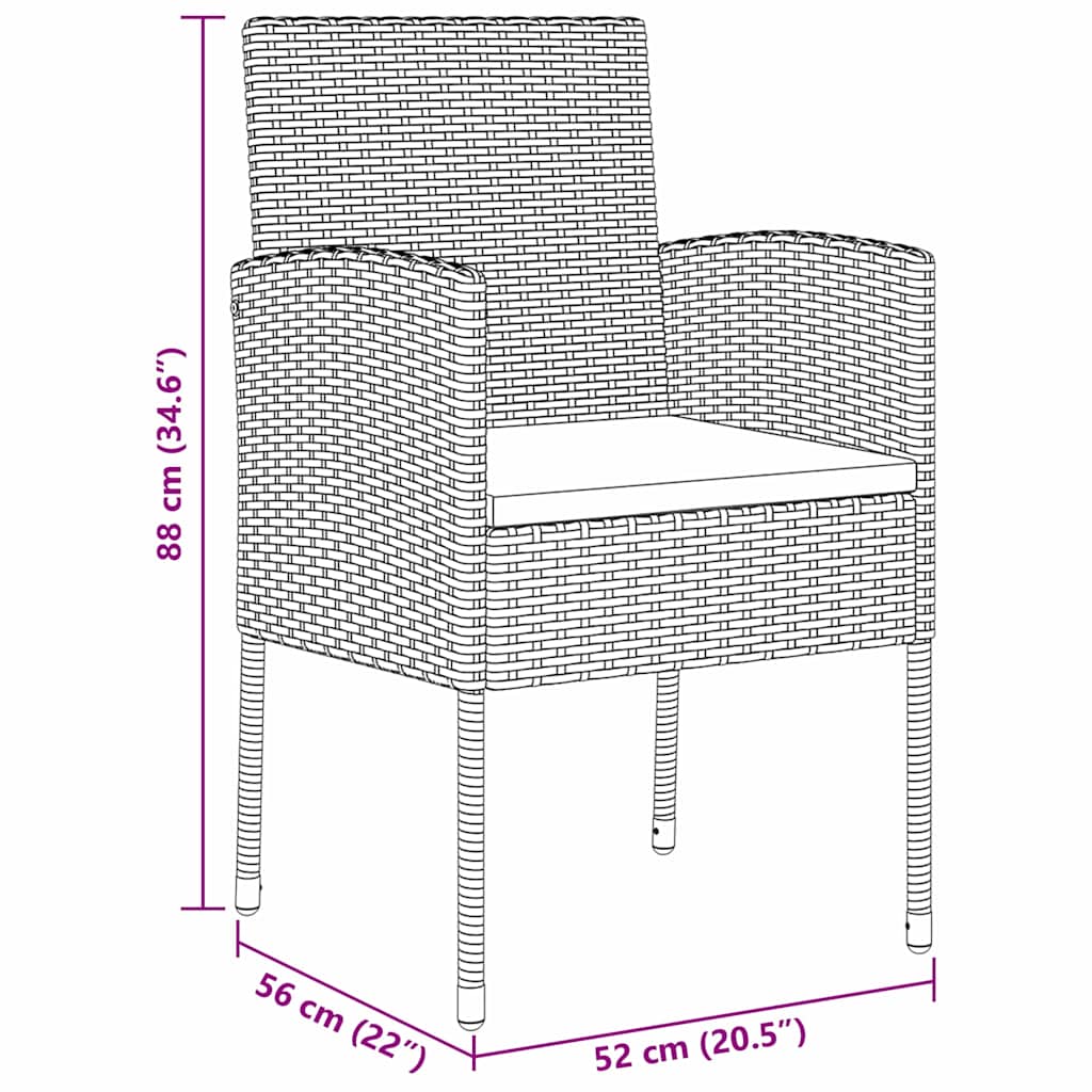 Garten Essgruppe mit Kissen 7 pcs Schwarz Poly-Rattan