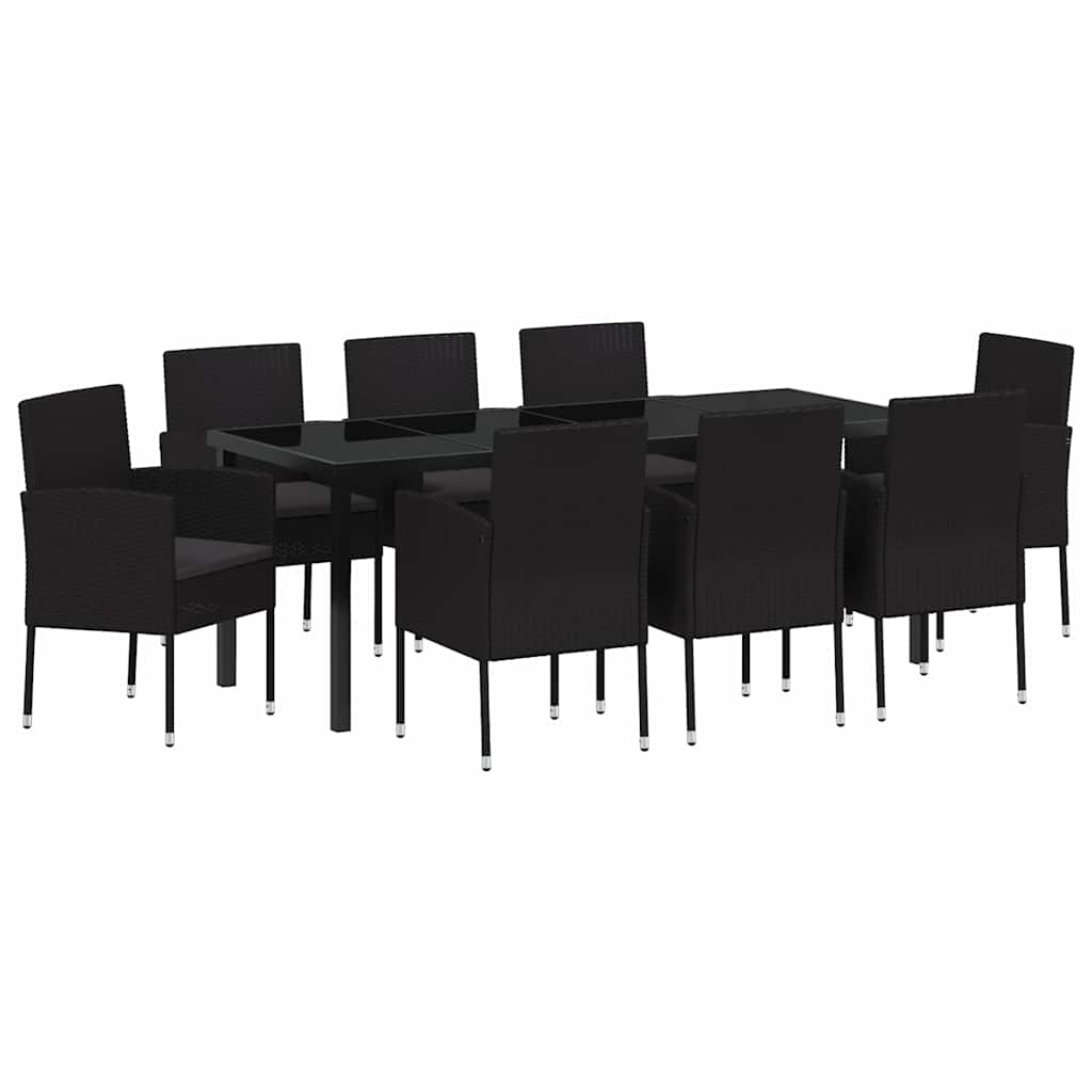 Garten Essgruppe mit Kissen 9 pcs Schwarz Poly-Rattan