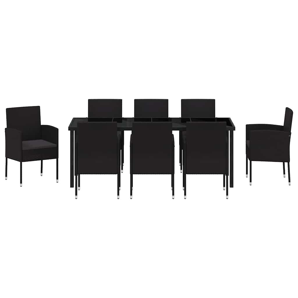 Garten Essgruppe mit Kissen 9 pcs Schwarz Poly-Rattan