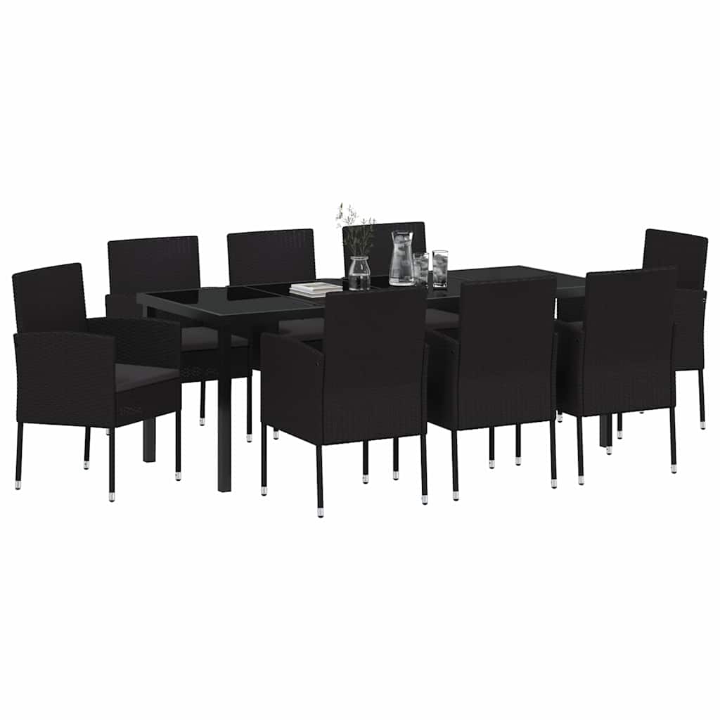 Garten Essgruppe mit Kissen 9 pcs Schwarz Poly-Rattan