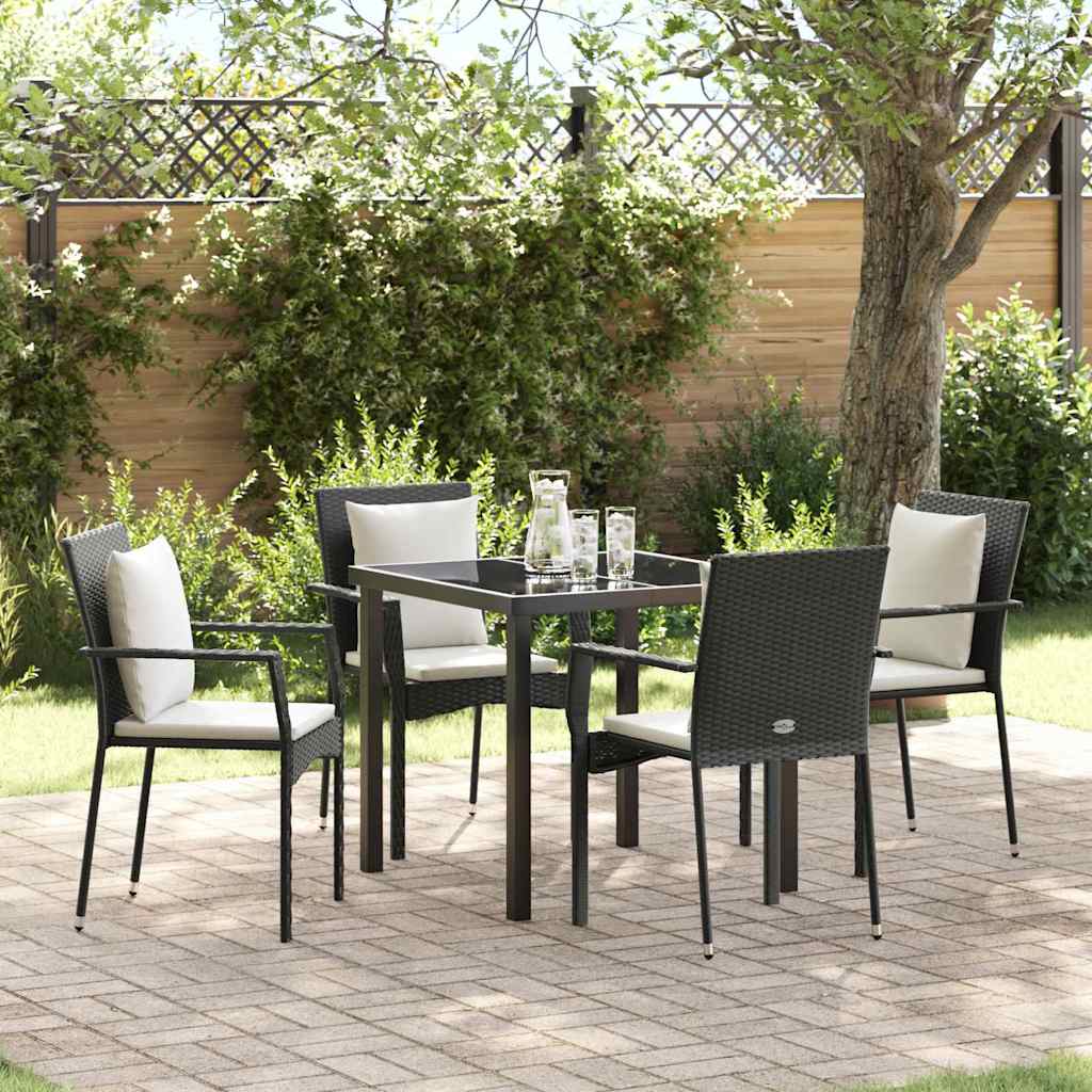 Garten Essgruppe mit Kissen 5 pcs Schwarz Poly-Rattan
