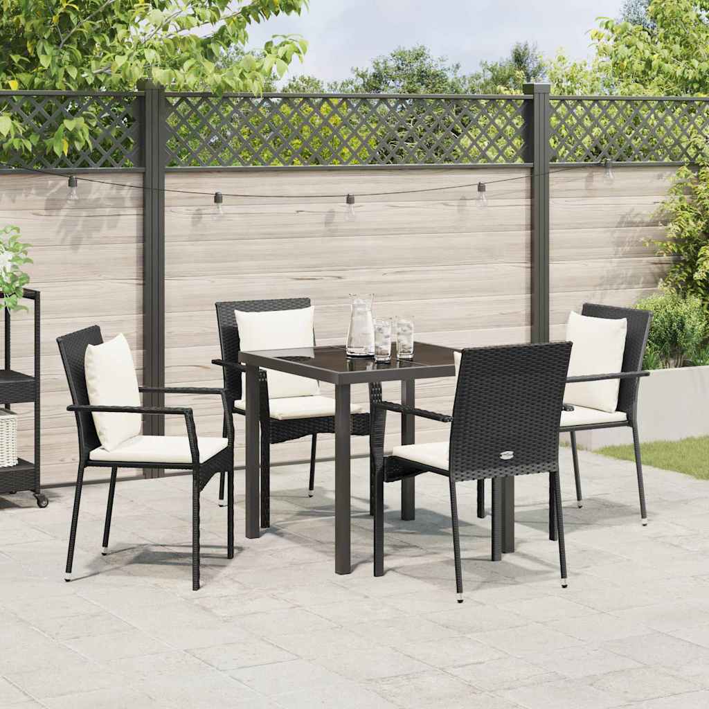Garten Essgruppe mit Kissen 5 pcs Schwarz Poly-Rattan