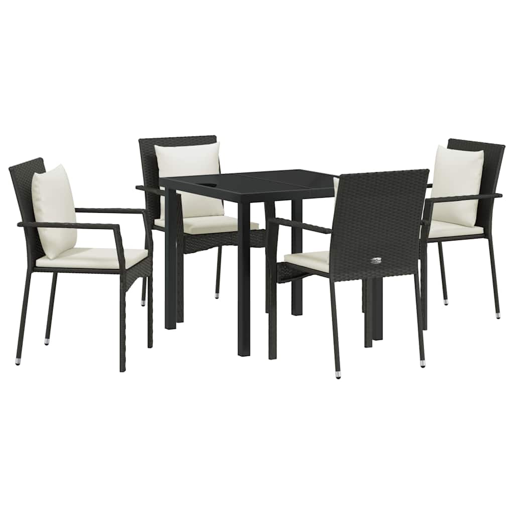 Garten Essgruppe mit Kissen 5 pcs Schwarz Poly-Rattan