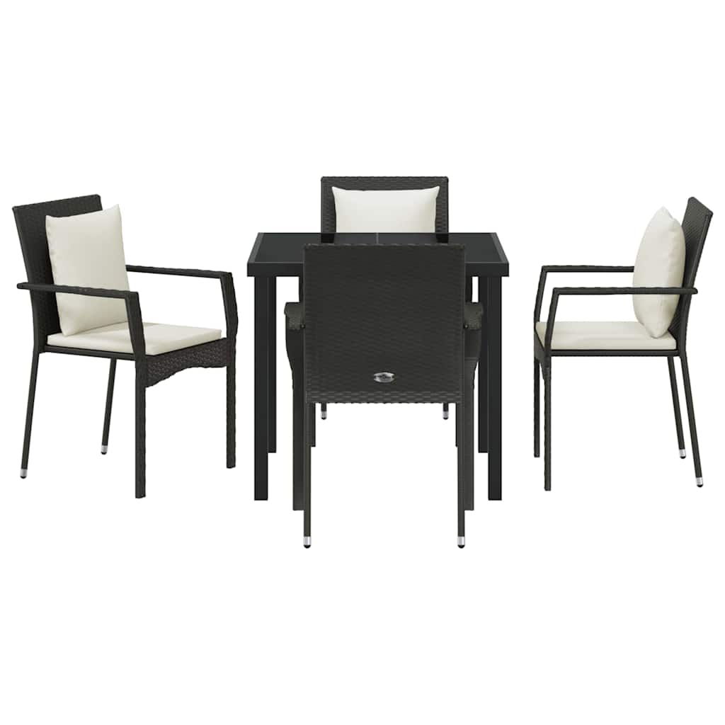 Garten Essgruppe mit Kissen 5 pcs Schwarz Poly-Rattan