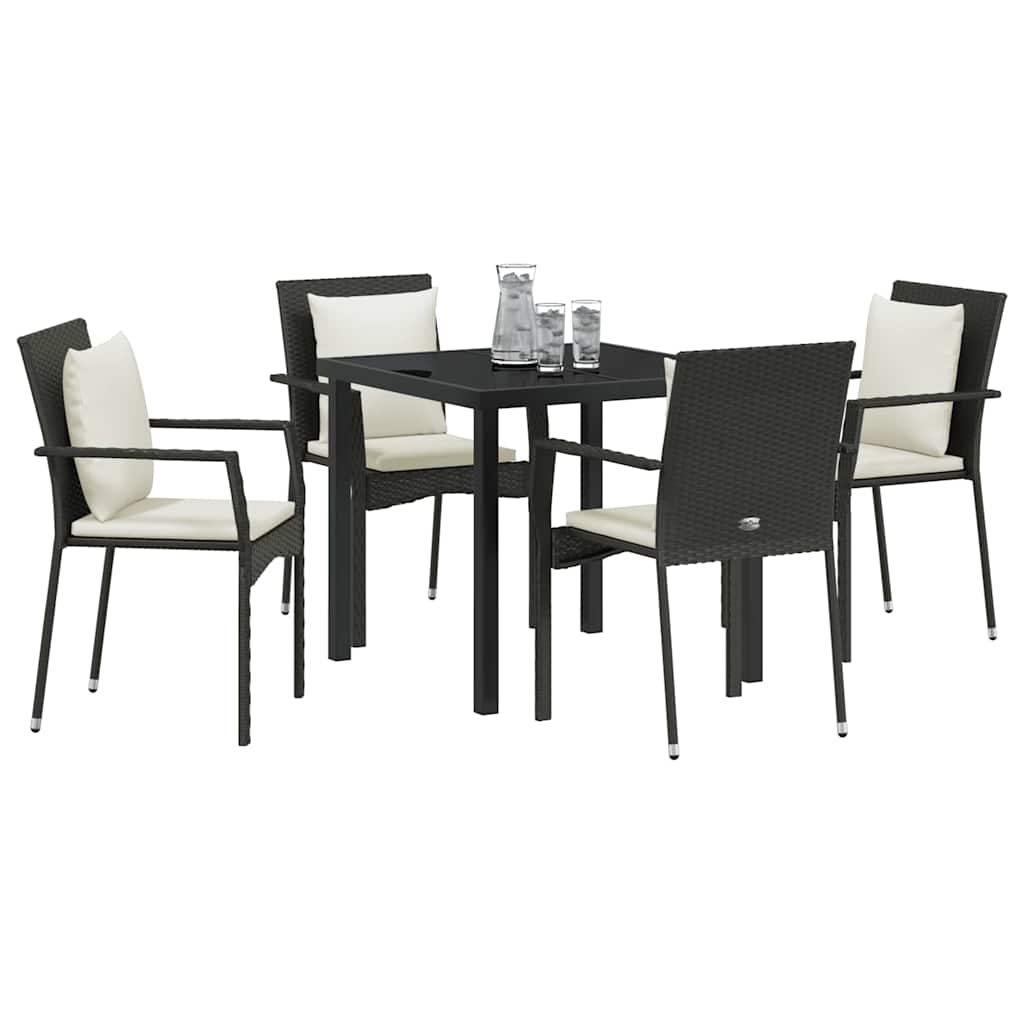 Garten Essgruppe mit Kissen 5 pcs Schwarz Poly-Rattan