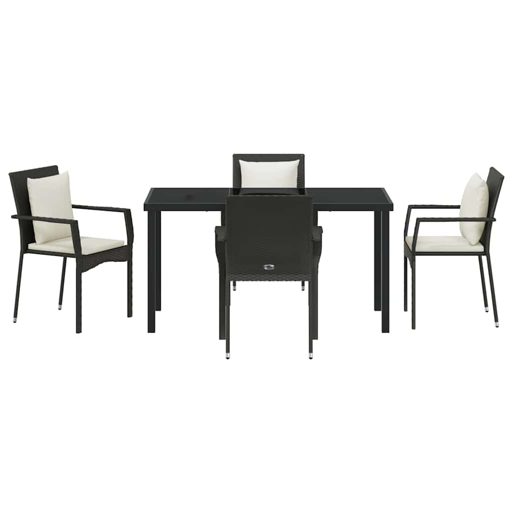 Garten Essgruppe mit Kissen 5 pcs Schwarz Poly-Rattan