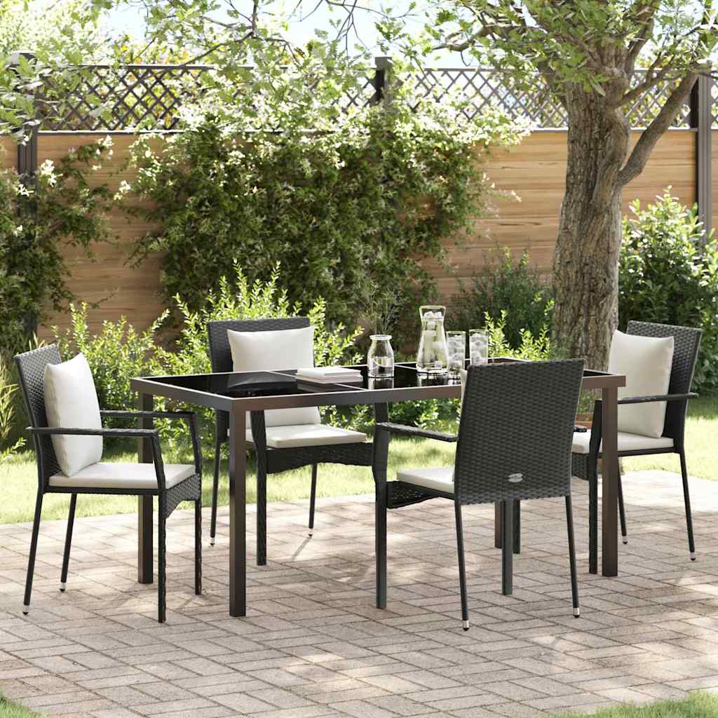 Garten Essgruppe mit Kissen 5 pcs Schwarz Poly-Rattan