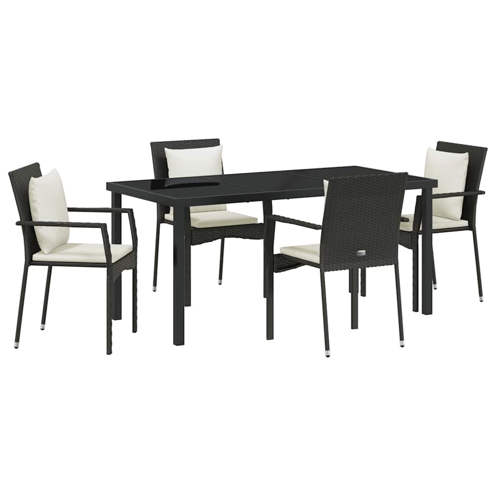Garten Essgruppe mit Kissen 5 pcs Schwarz Poly-Rattan