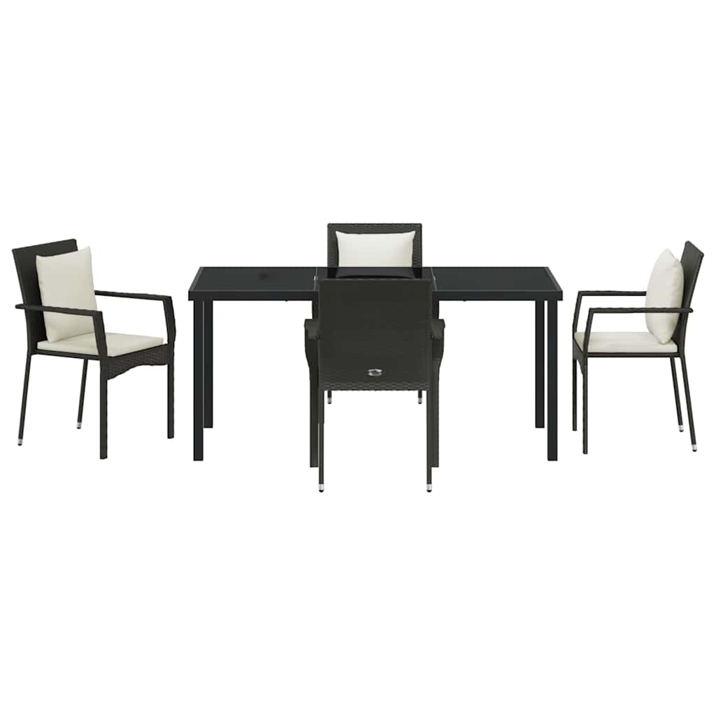 Garten Essgruppe mit Kissen 5 pcs Schwarz Poly-Rattan