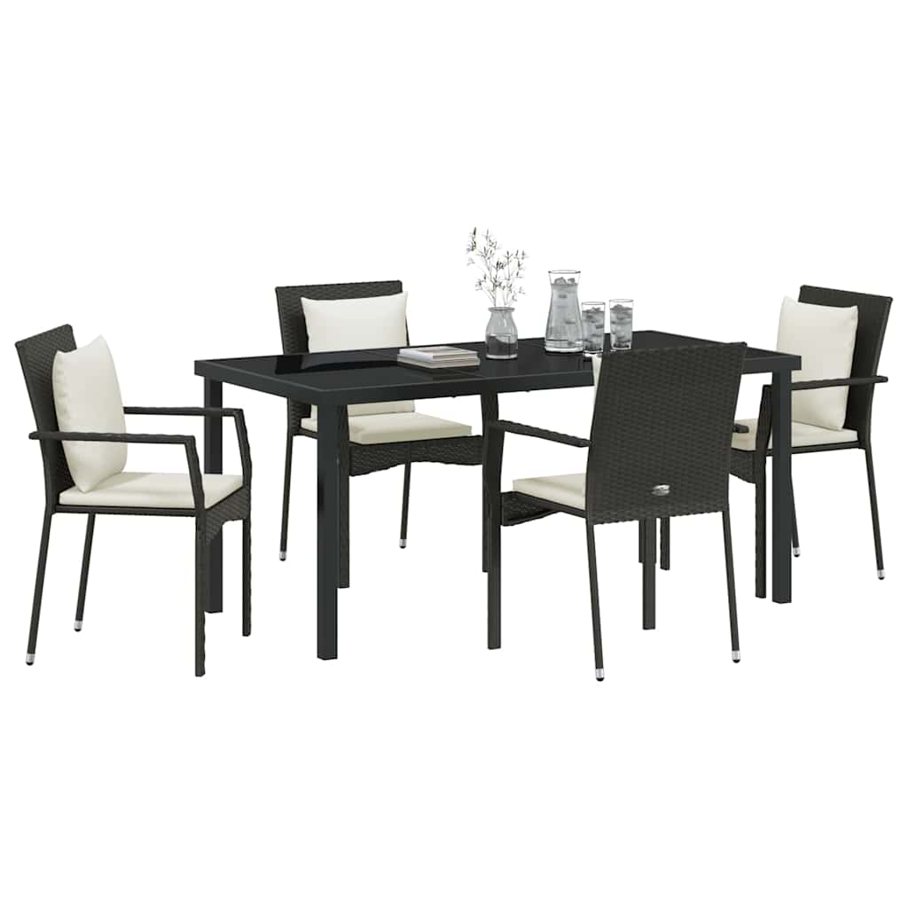 Garten Essgruppe mit Kissen 5 pcs Schwarz Poly-Rattan