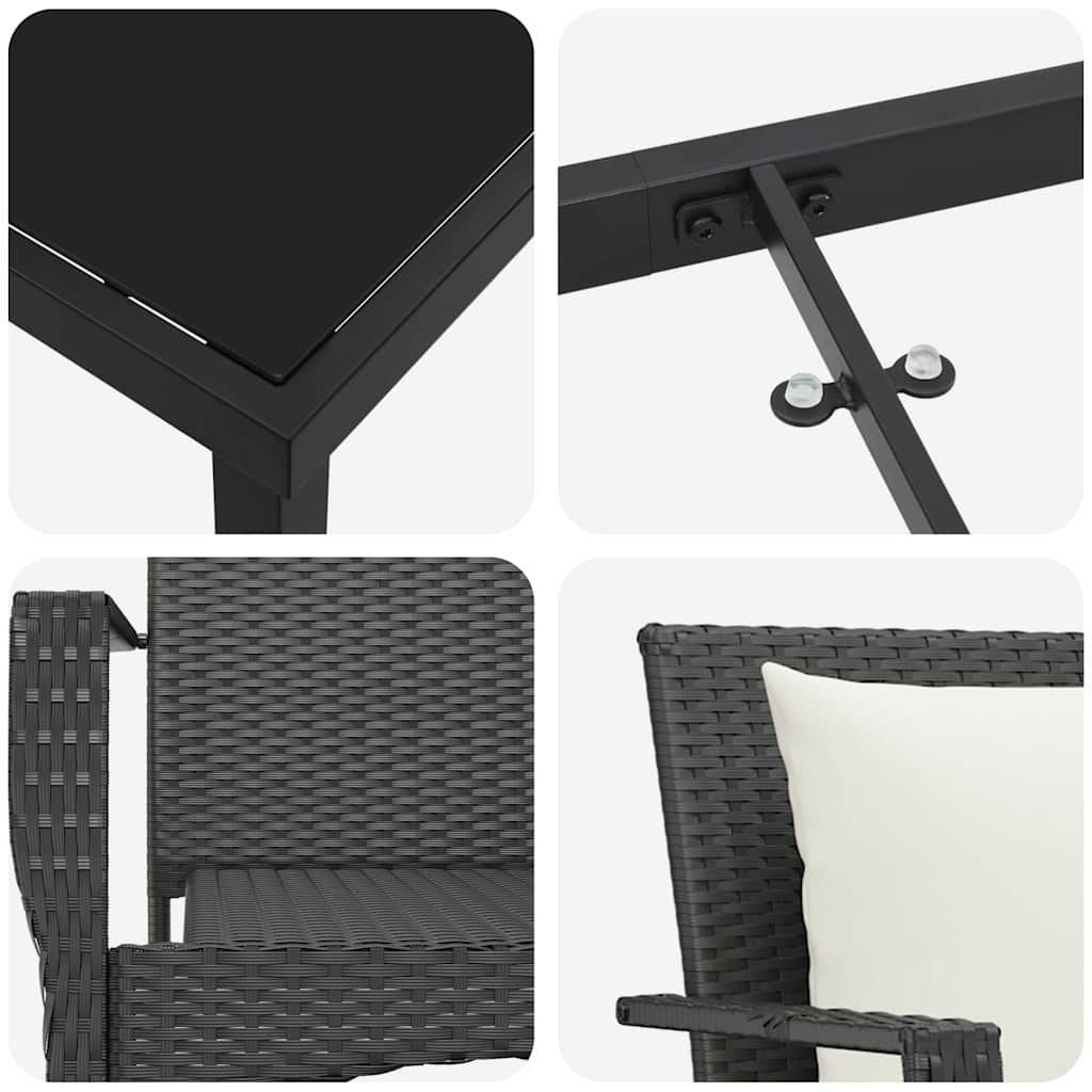 Garten Essgruppe mit Kissen 9 pcs Schwarz Poly-Rattan
