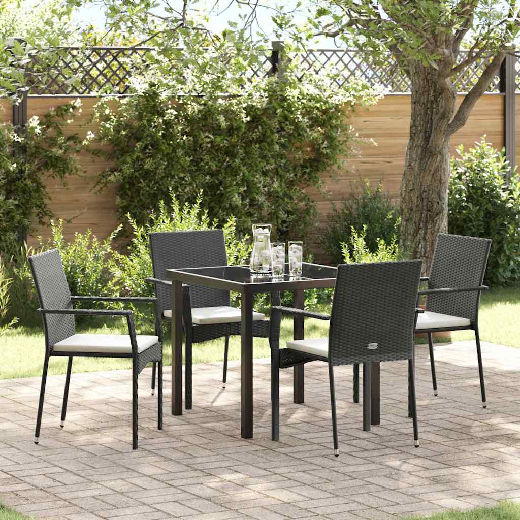 Garten Essgruppe mit Kissen 5 pcs Schwarz Poly-Rattan