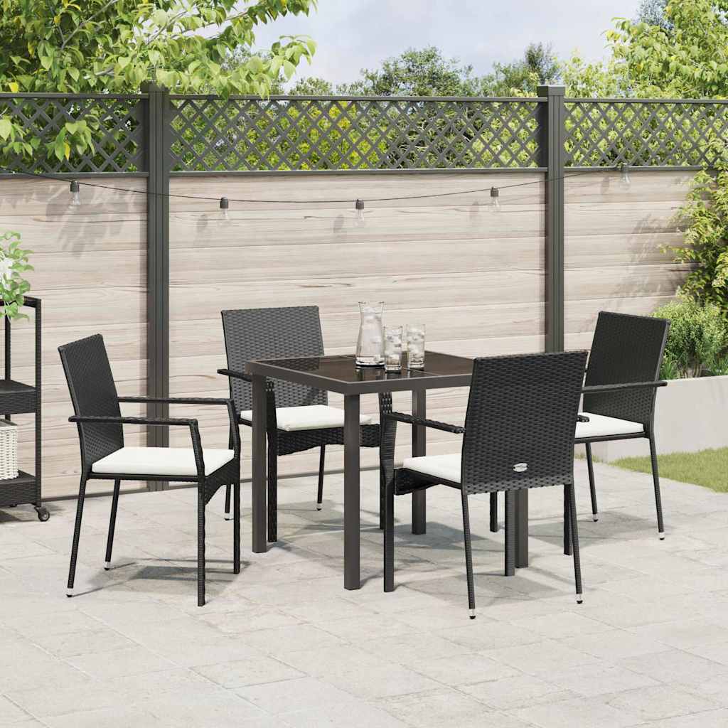 Garten Essgruppe mit Kissen 5 pcs Schwarz Poly-Rattan