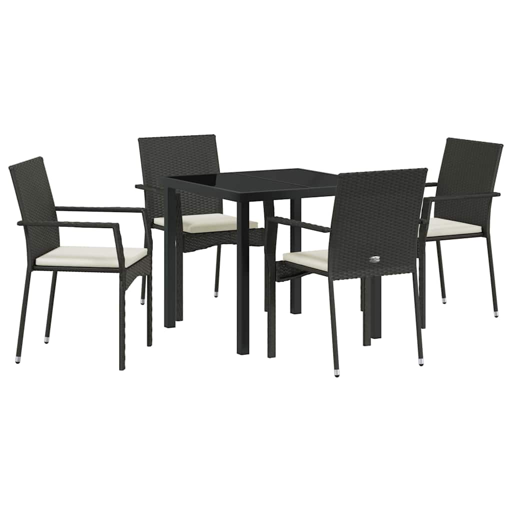 Garten Essgruppe mit Kissen 5 pcs Schwarz Poly-Rattan