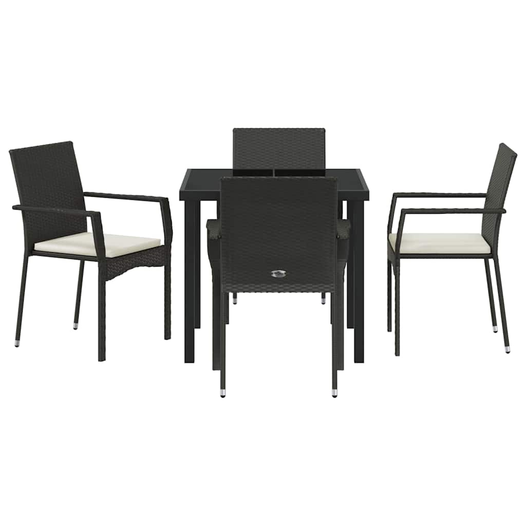 Garten Essgruppe mit Kissen 5 pcs Schwarz Poly-Rattan