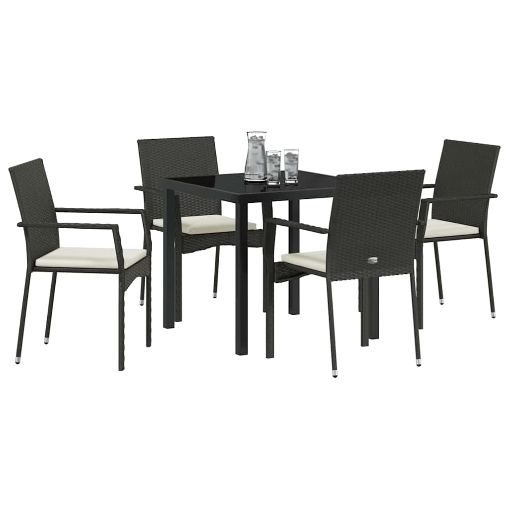 Garten Essgruppe mit Kissen 5 pcs Schwarz Poly-Rattan
