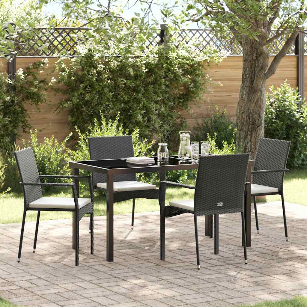 Garten Essgruppe mit Kissen 5 pcs Schwarz Poly-Rattan