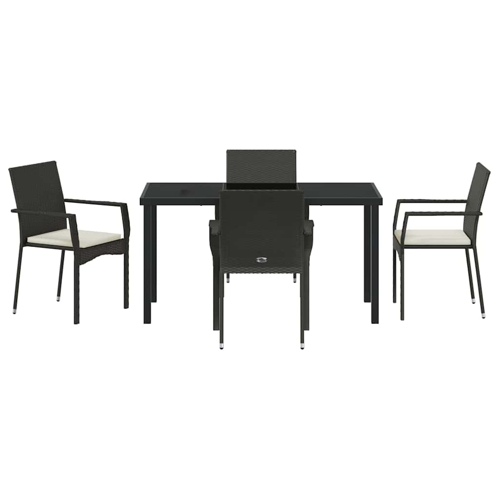 Garten Essgruppe mit Kissen 5 pcs Schwarz Poly-Rattan