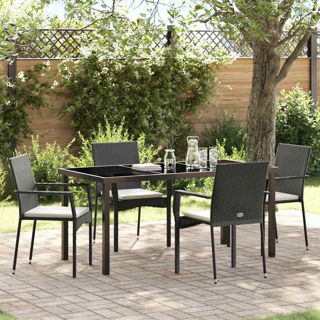 Garten Essgruppe mit Kissen 5 pcs Schwarz Poly-Rattan