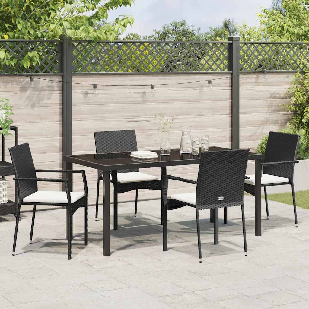 Garten Essgruppe mit Kissen 5 pcs Schwarz Poly-Rattan