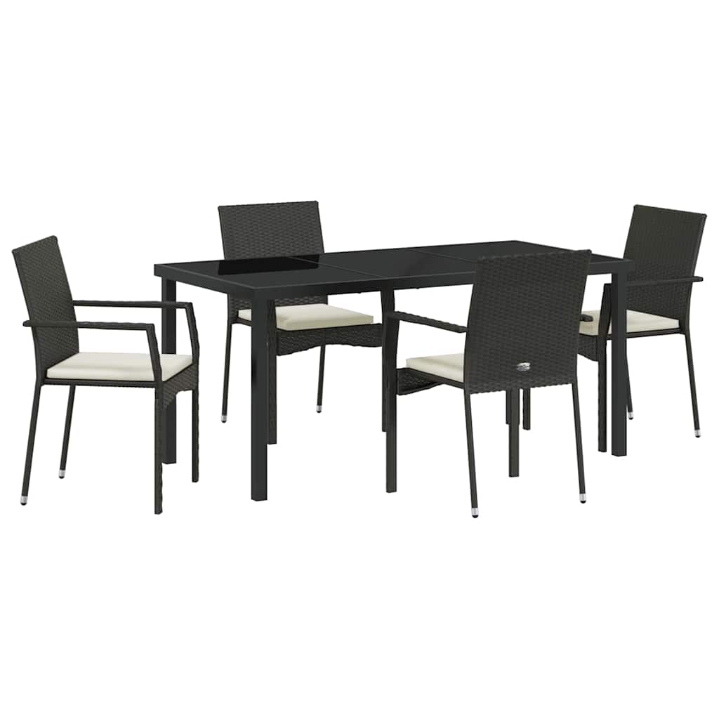 Garten Essgruppe mit Kissen 5 pcs Schwarz Poly-Rattan