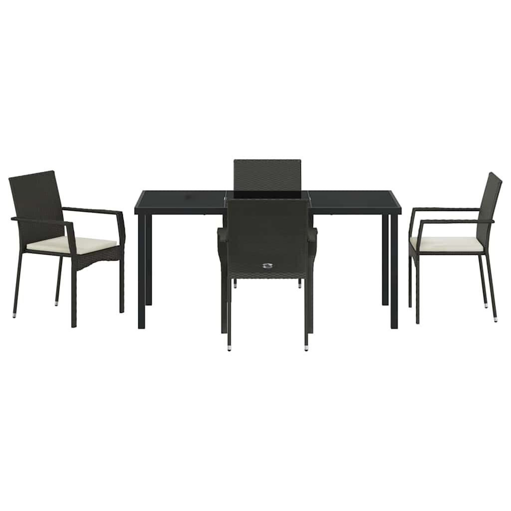 Garten Essgruppe mit Kissen 5 pcs Schwarz Poly-Rattan
