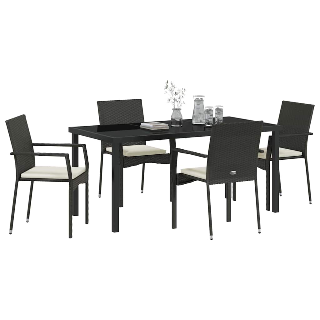 Garten Essgruppe mit Kissen 5 pcs Schwarz Poly-Rattan