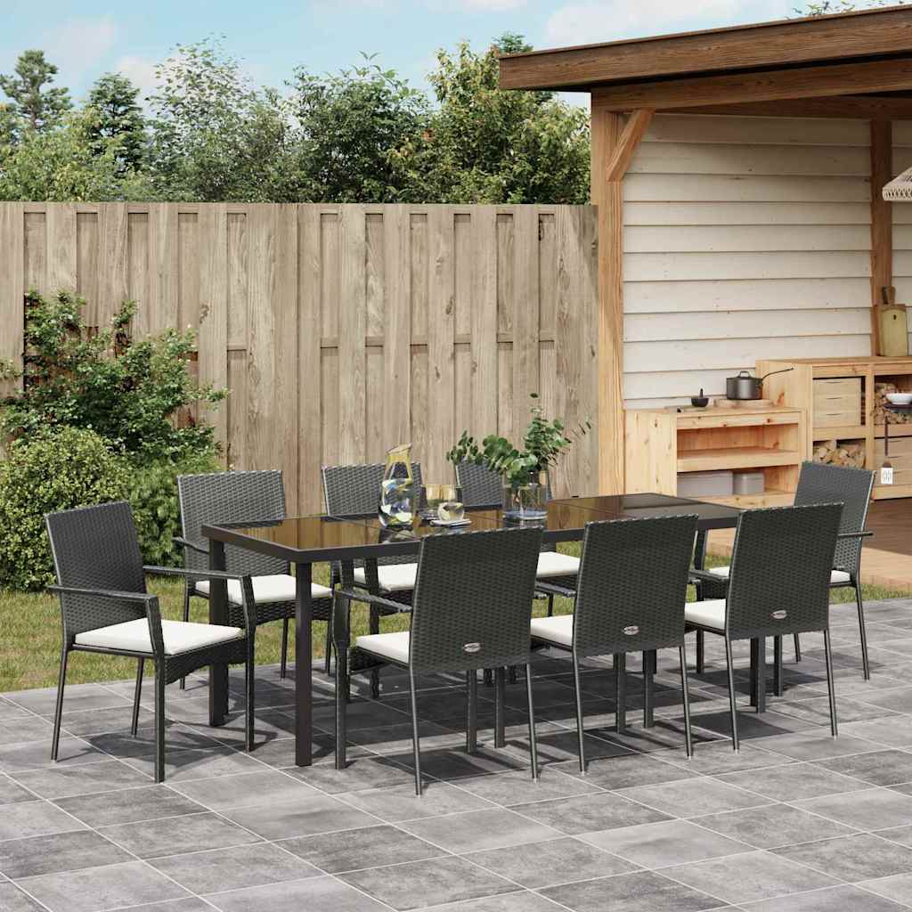 Garten Essgruppe mit Kissen 9 pcs Schwarz Poly-Rattan
