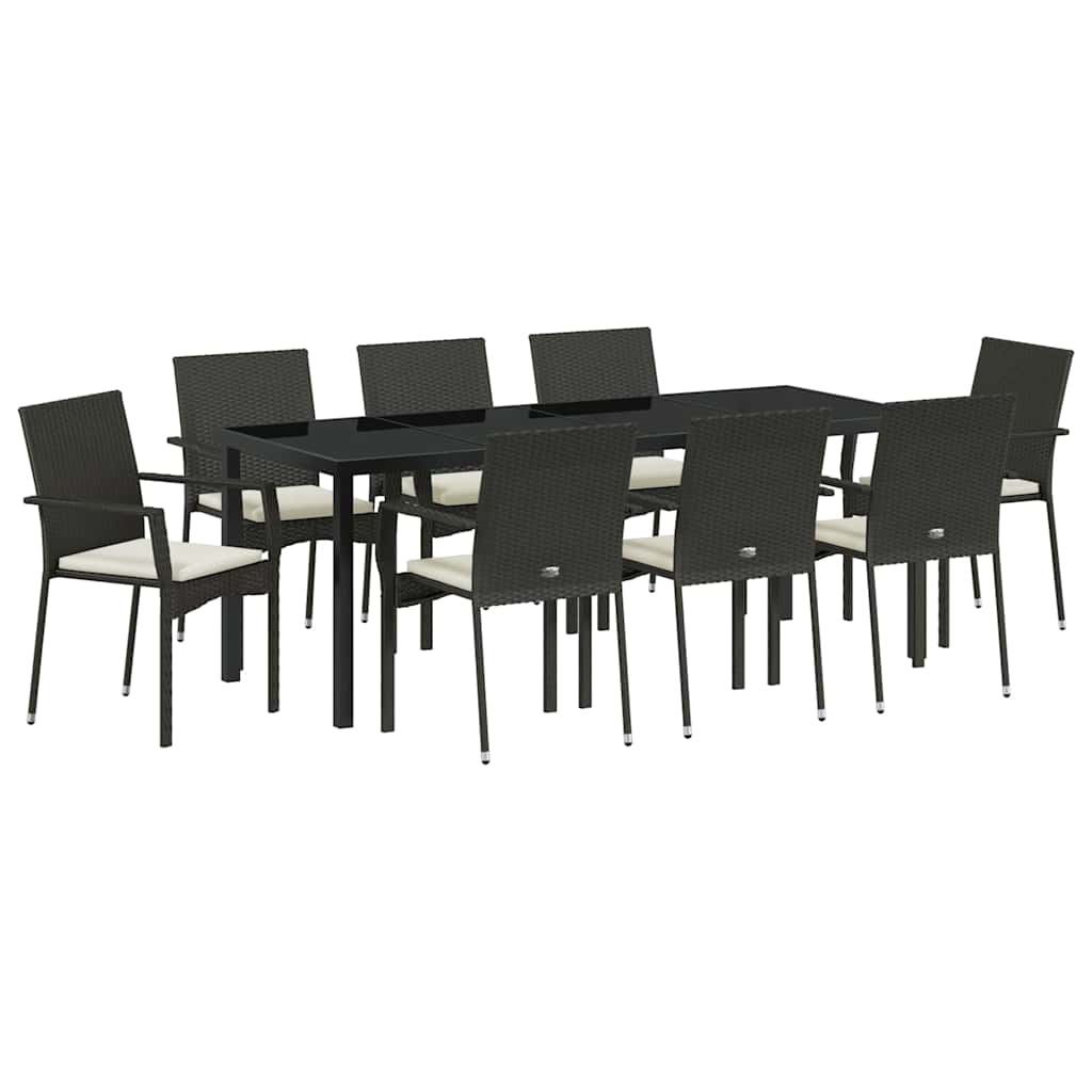 Garten Essgruppe mit Kissen 9 pcs Schwarz Poly-Rattan