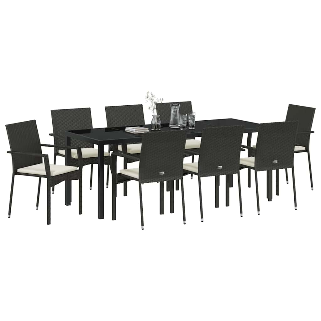 Garten Essgruppe mit Kissen 9 pcs Schwarz Poly-Rattan