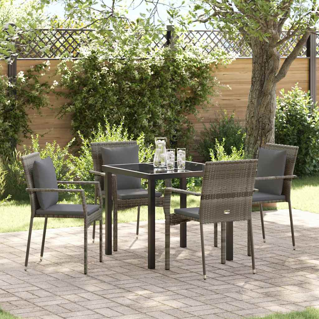 Garten Essgruppe mit Kissen 5 pcs Grau Poly-Rattan