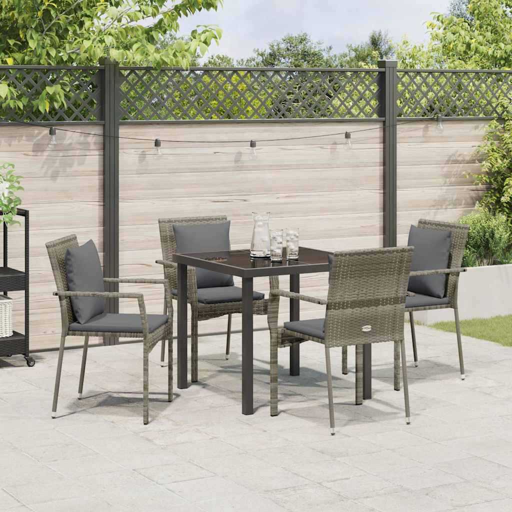 Garten Essgruppe mit Kissen 5 pcs Grau Poly-Rattan