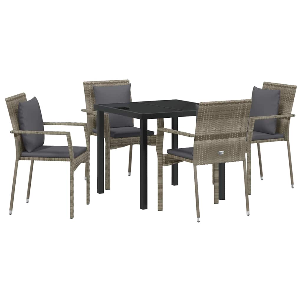 Garten Essgruppe mit Kissen 5 pcs Grau Poly-Rattan