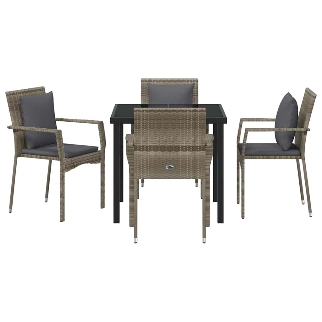 Garten Essgruppe mit Kissen 5 pcs Grau Poly-Rattan