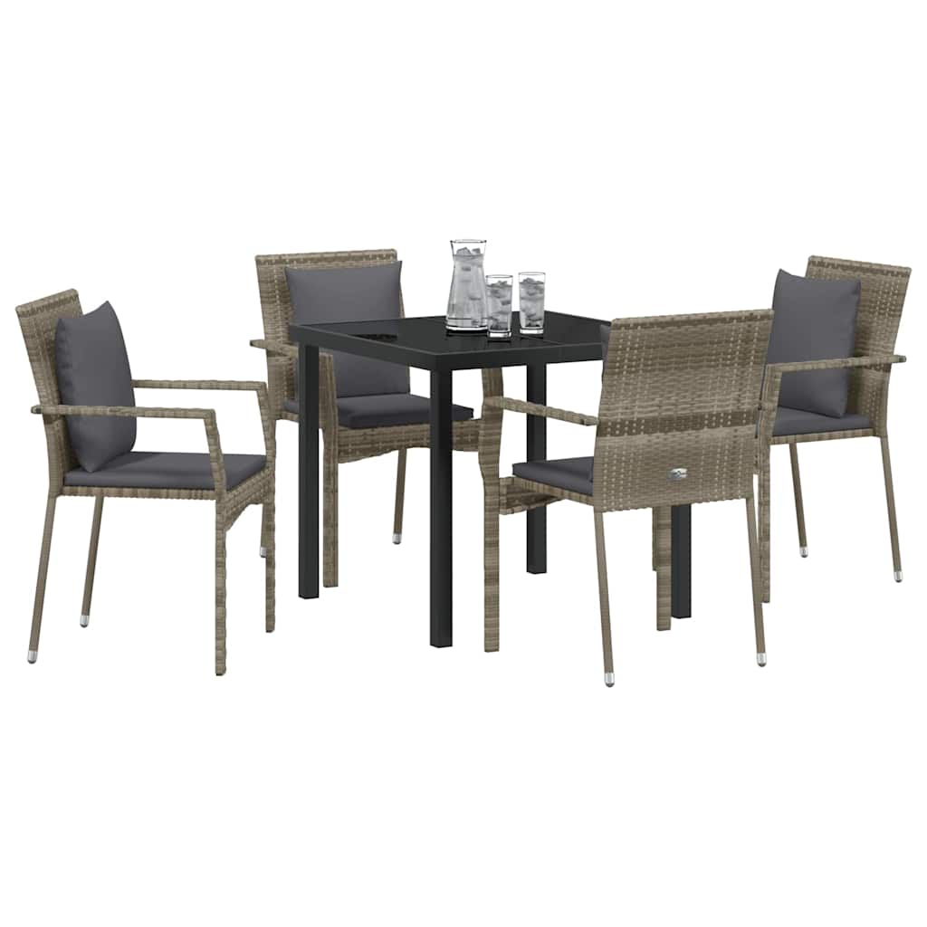 Garten Essgruppe mit Kissen 5 pcs Grau Poly-Rattan