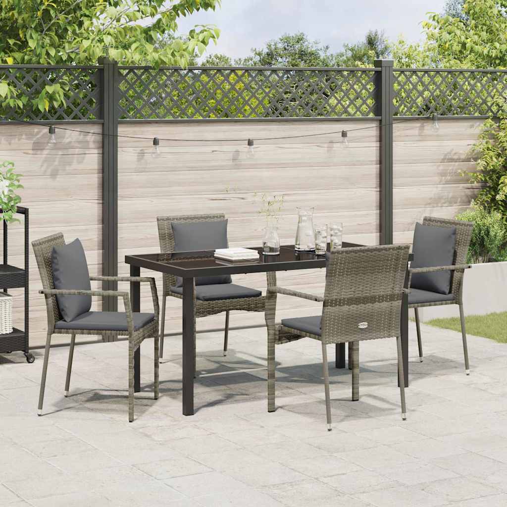 Garten Essgruppe mit Kissen 5 pcs Grau Poly-Rattan