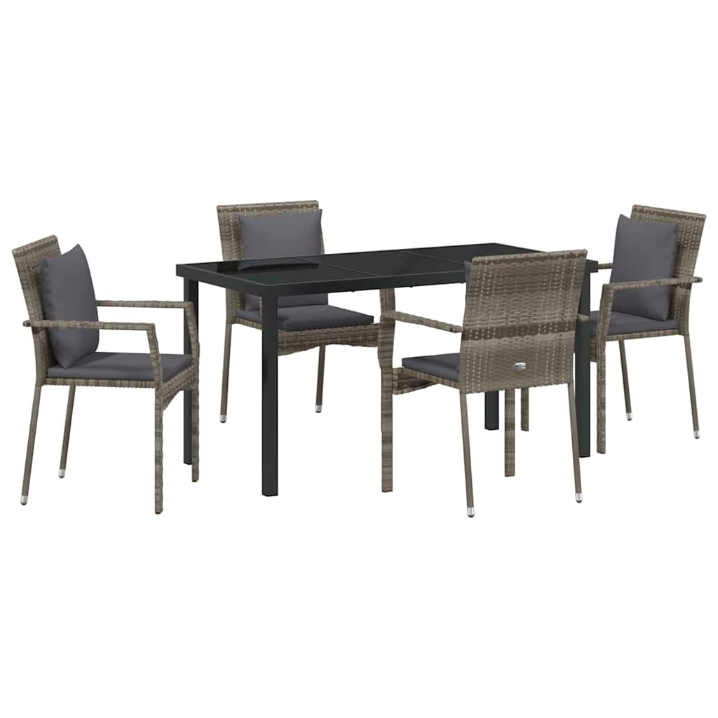 Garten Essgruppe mit Kissen 5 pcs Grau Poly-Rattan