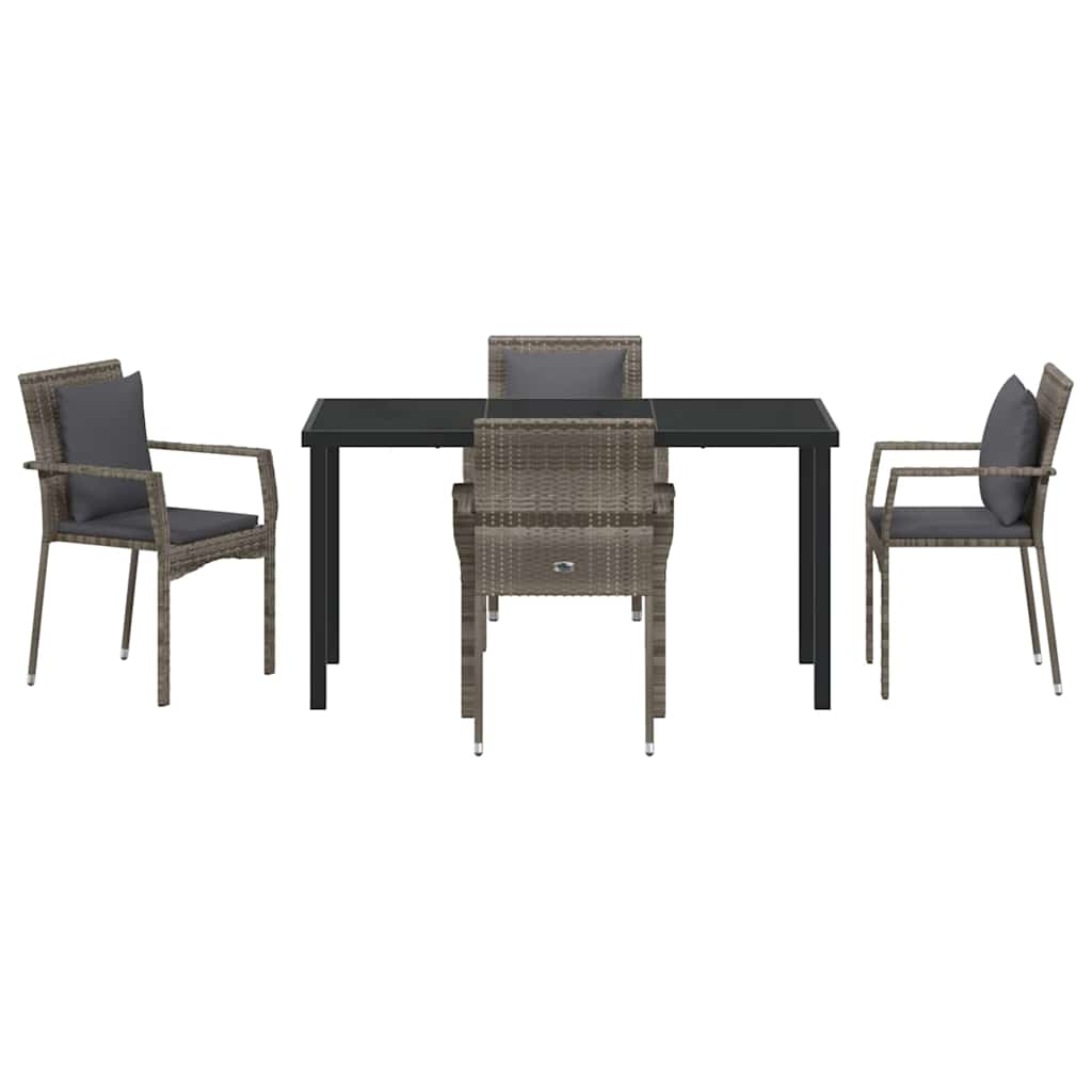 Garten Essgruppe mit Kissen 5 pcs Grau Poly-Rattan