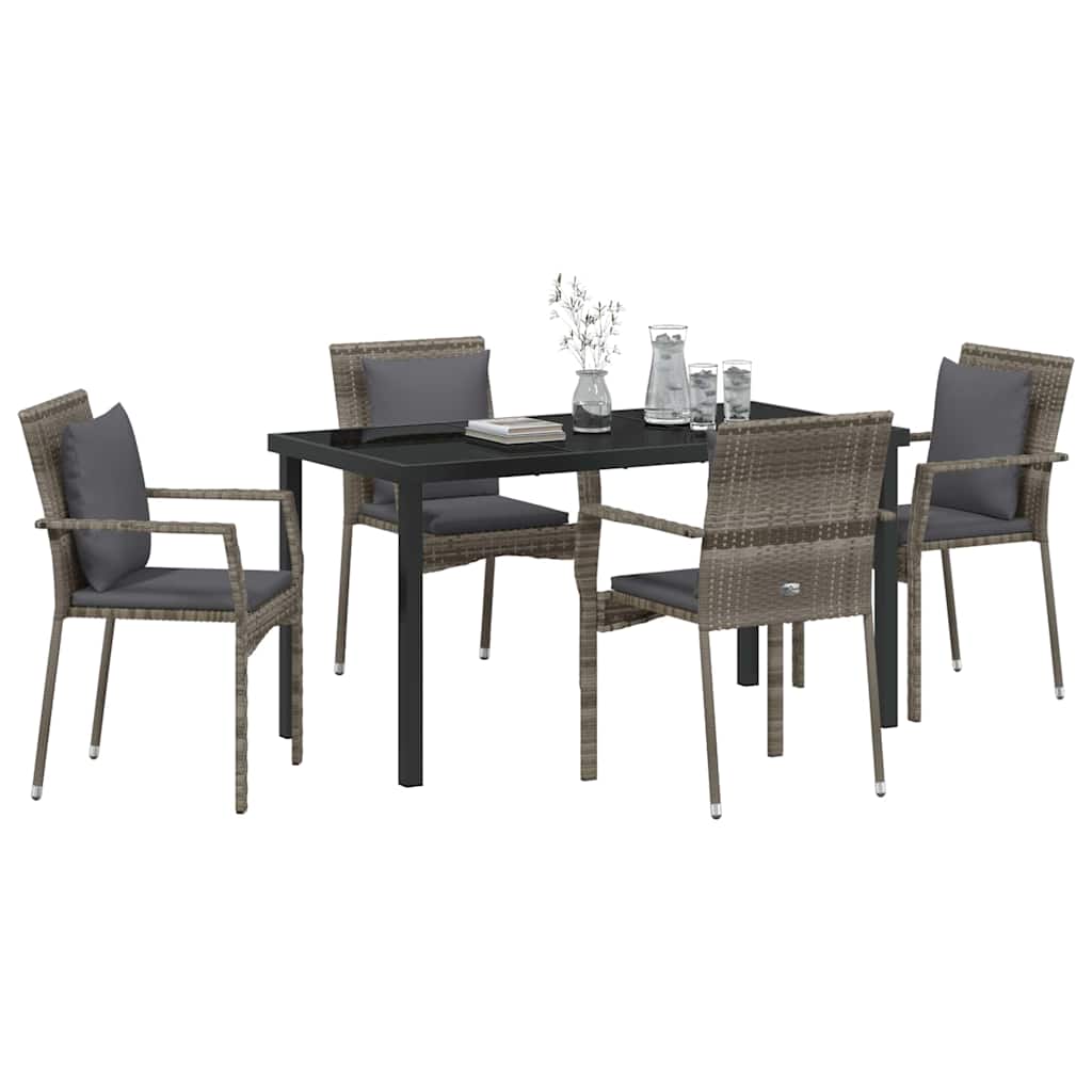 Garten Essgruppe mit Kissen 5 pcs Grau Poly-Rattan
