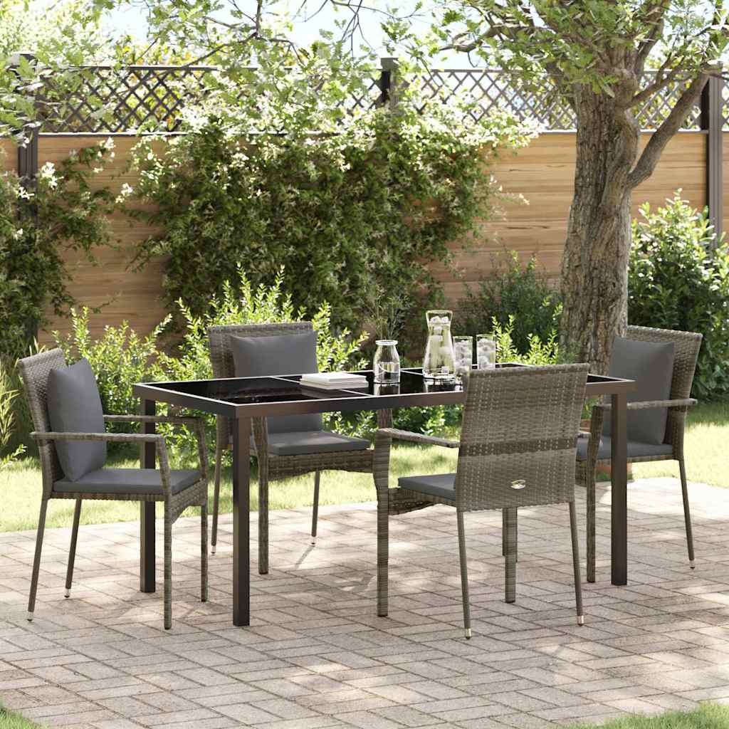 Garten Essgruppe mit Kissen 5 pcs Grau Poly-Rattan
