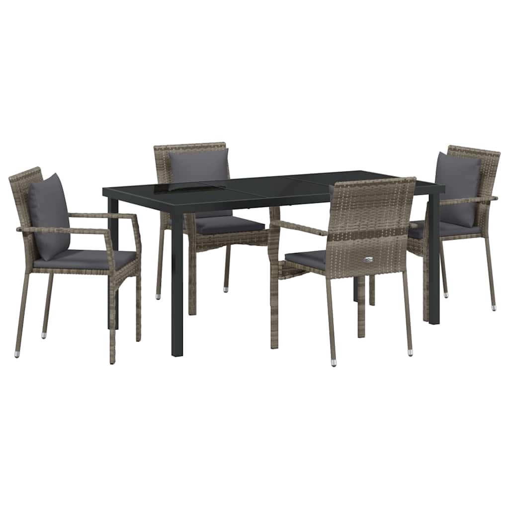 Garten Essgruppe mit Kissen 5 pcs Grau Poly-Rattan