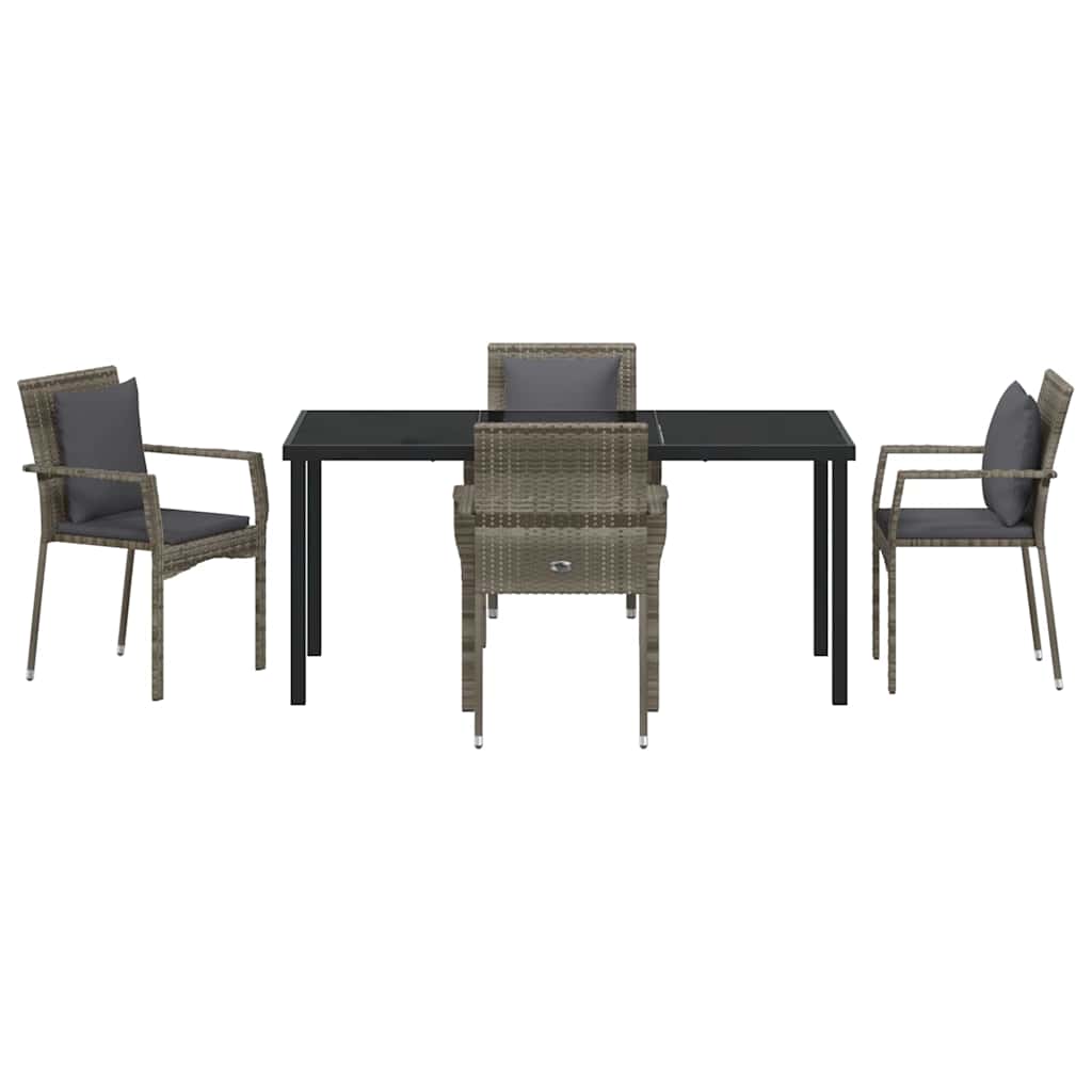 Garten Essgruppe mit Kissen 5 pcs Grau Poly-Rattan