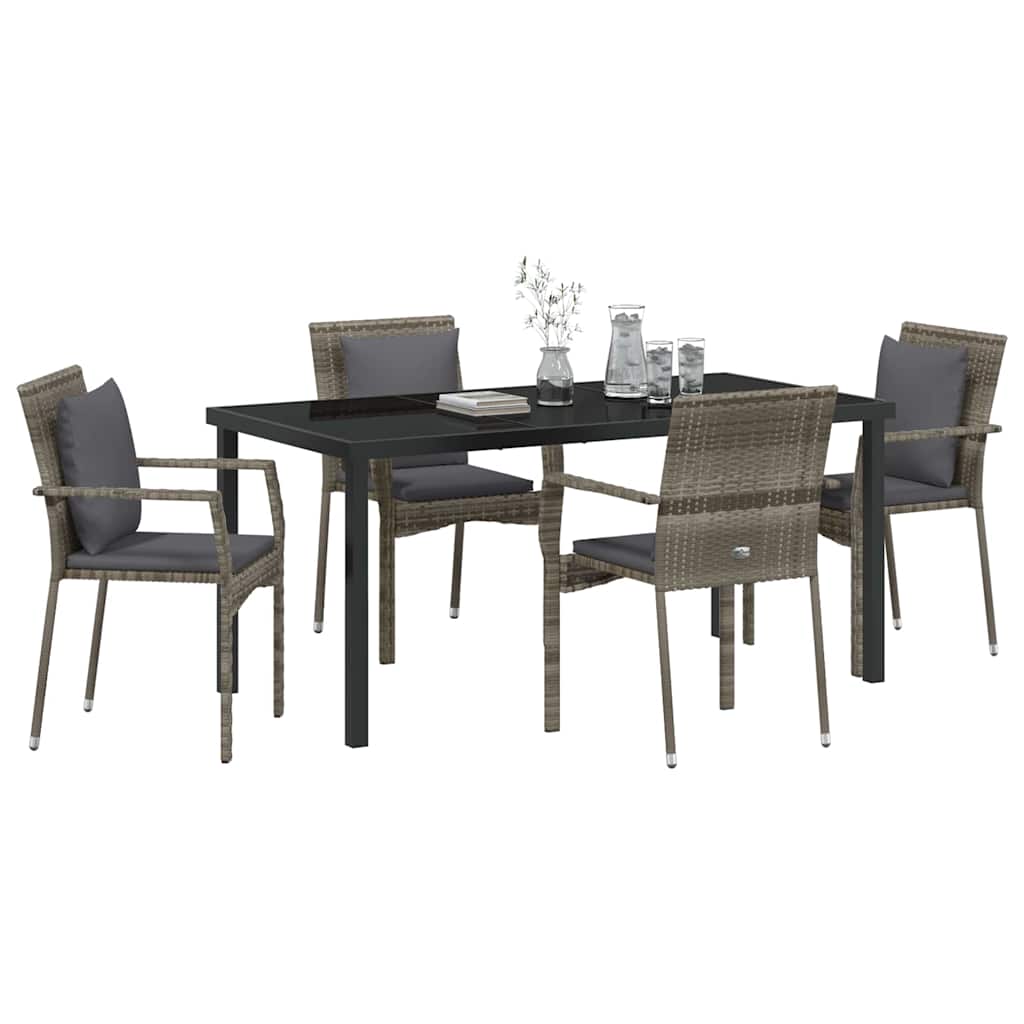 Garten Essgruppe mit Kissen 5 pcs Grau Poly-Rattan