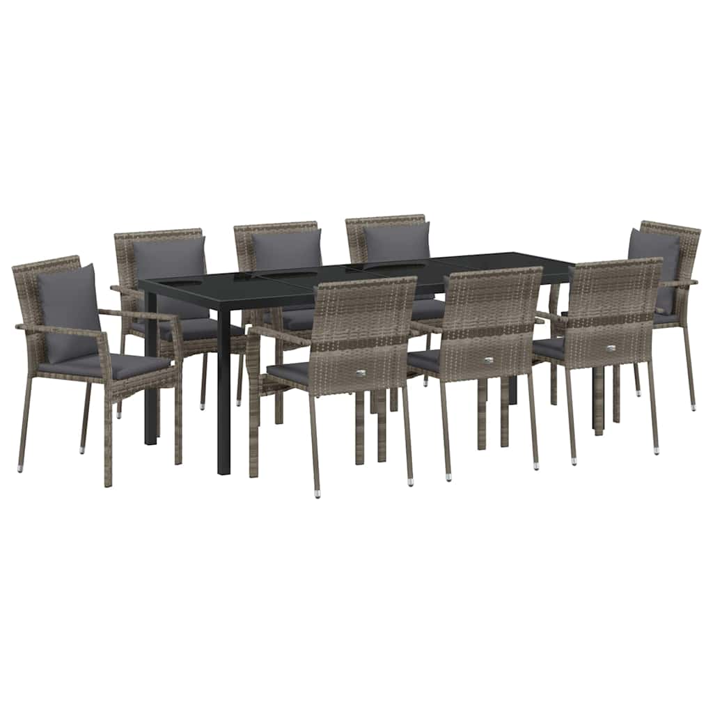 Garten Essgruppe mit Kissen 9 pcs Grau Poly-Rattan