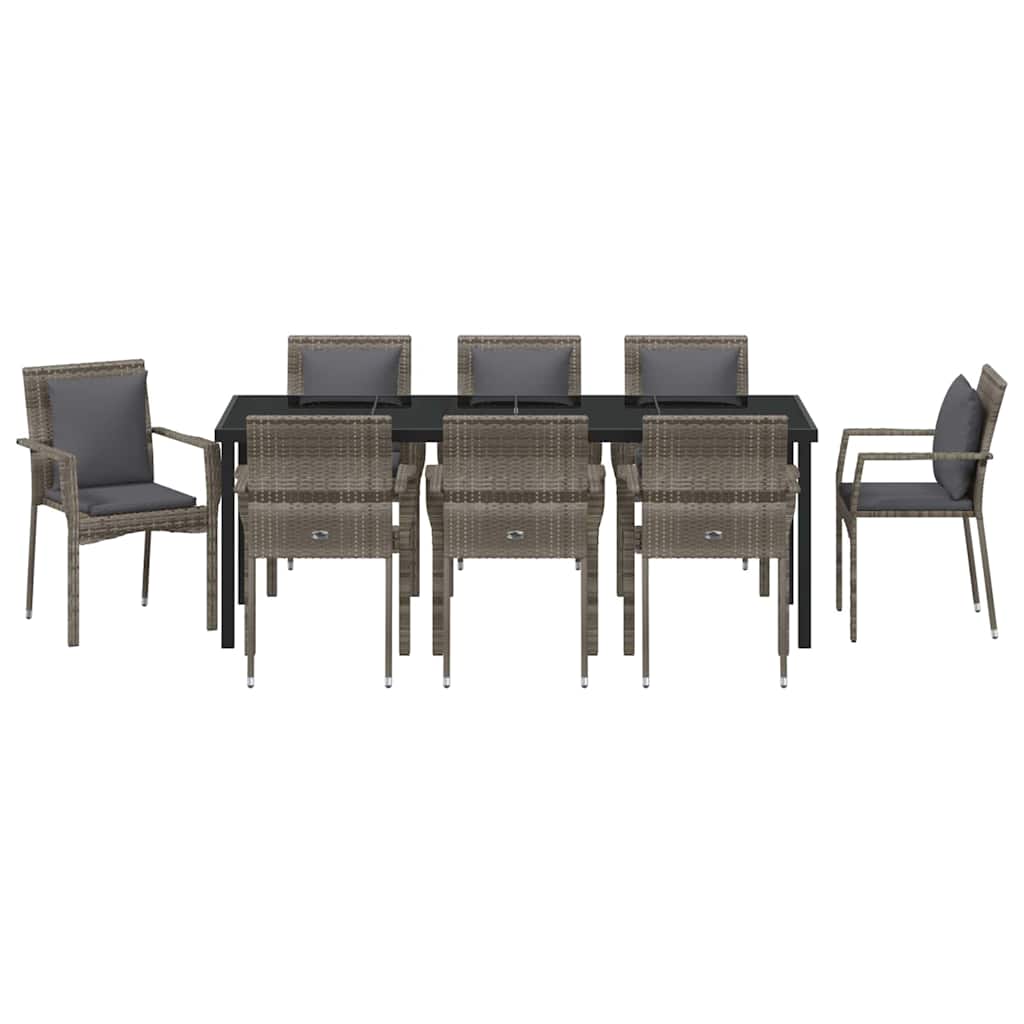 Garten Essgruppe mit Kissen 9 pcs Grau Poly-Rattan